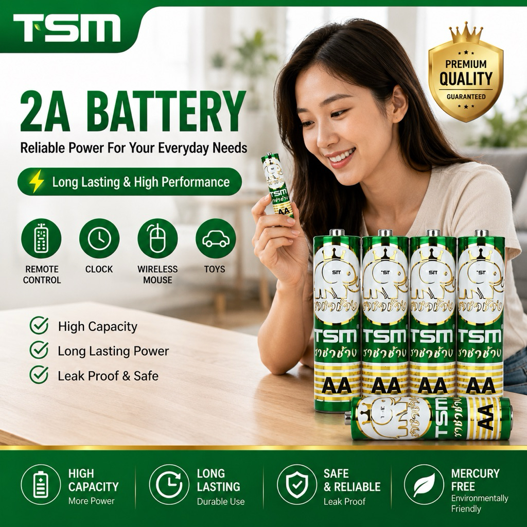 TSM ถ่าน2A 3Aถ่านไฟฉาย ราชาช้าง แท้ รุ่น TSM-3A60 2A60ถ่านไฟฉาย ถ่าน3A 2A แพ็คละ4ชิ้น