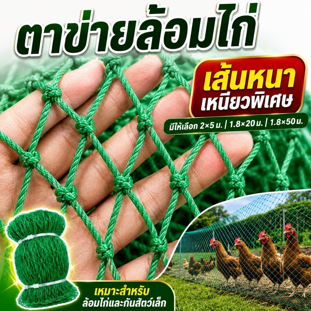 🐓ใช้ได้ 10 ปี👍ตาข่ายกันนก 100ม อวนล้อมไก่ แน่น ทนต่อแรงดึง ทนต่อน้ําค้างแข็ง หนาขึ้น ตาข่ายล้อมไก่ ตาข่ายกันนก อวนเขียว