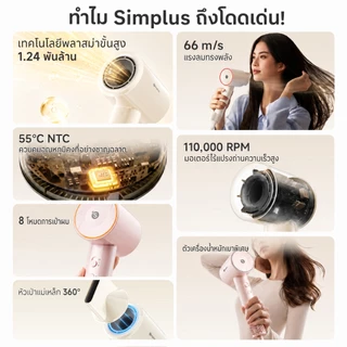 【พลาสมา12.4ร้อยล้าน】Simplus เครื่องเป่าผมความเร็วสูง Hyper2 Lite คุมมัน ลดรังแค ฆ่าเชื้อ กำจัดไร เหมาะสำหรับคนรักสัตว์เล