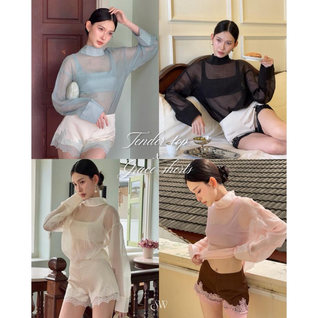 Tender top เสื้อซีทรู + Grace short กางเกงขอบลูกไม้