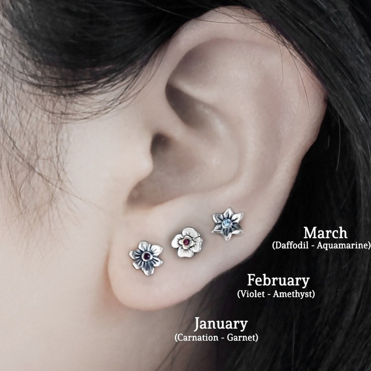 เงิน 925 เเท้ ต่างหูดอกไม้ประจำเดือนเกิด Silver 925 Birth Flower Earring | ของขวัญมีความหมาย ของขวัญ