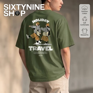 เสื้อยืดแขนสั้น ผ้าCotton M-4XL พิมพ์ลาย "Trevel" พร้อมส่ง