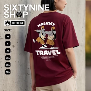 เสื้อยืดแขนสั้น ผ้าCotton M-4XL พิมพ์ลาย "Trevel" พร้อมส่ง
