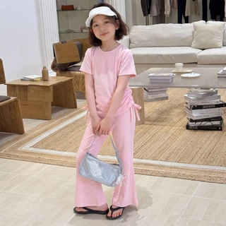 ชุดเซ็ตเสื้อ+กางเกง ผ้าฝ้าย สีเรียบ สไตล์เกาหลี ชุดเดรส ชุดเซ็ตแฟชั่นเด็กหญิง