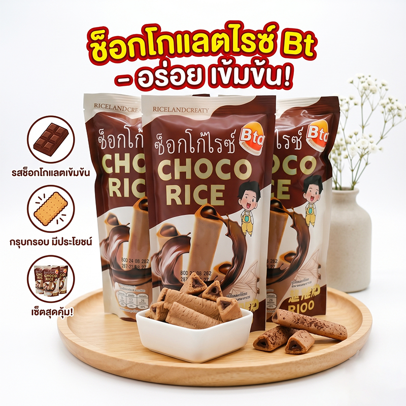 ขนมทานเล่นยามว่าง ขนมข้าวอบกรอบ BTC สอดไส้ช็อกโกแลต CHOCO RICE หอมอร่อยพอดีคำ พร้อมส่ง 23g