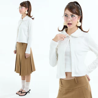 Bemingtop1248(S–4XL) - Judy Top - เสื้อคอปกแขนยาวดีไซน์กระดุมหน้าลายฉลุ