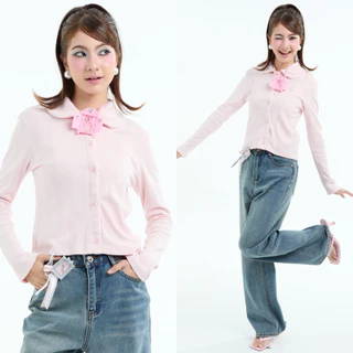 Bemingtop1248(S–4XL) - Judy Top - เสื้อคอปกแขนยาวดีไซน์กระดุมหน้าลายฉลุ