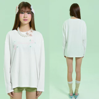 Bemingtop1244(S-M) - Rosie Top - เสื้อยืดแขนยาวดีไซน์เรียบดีเทลลายดอกกุหลาบ BEMING