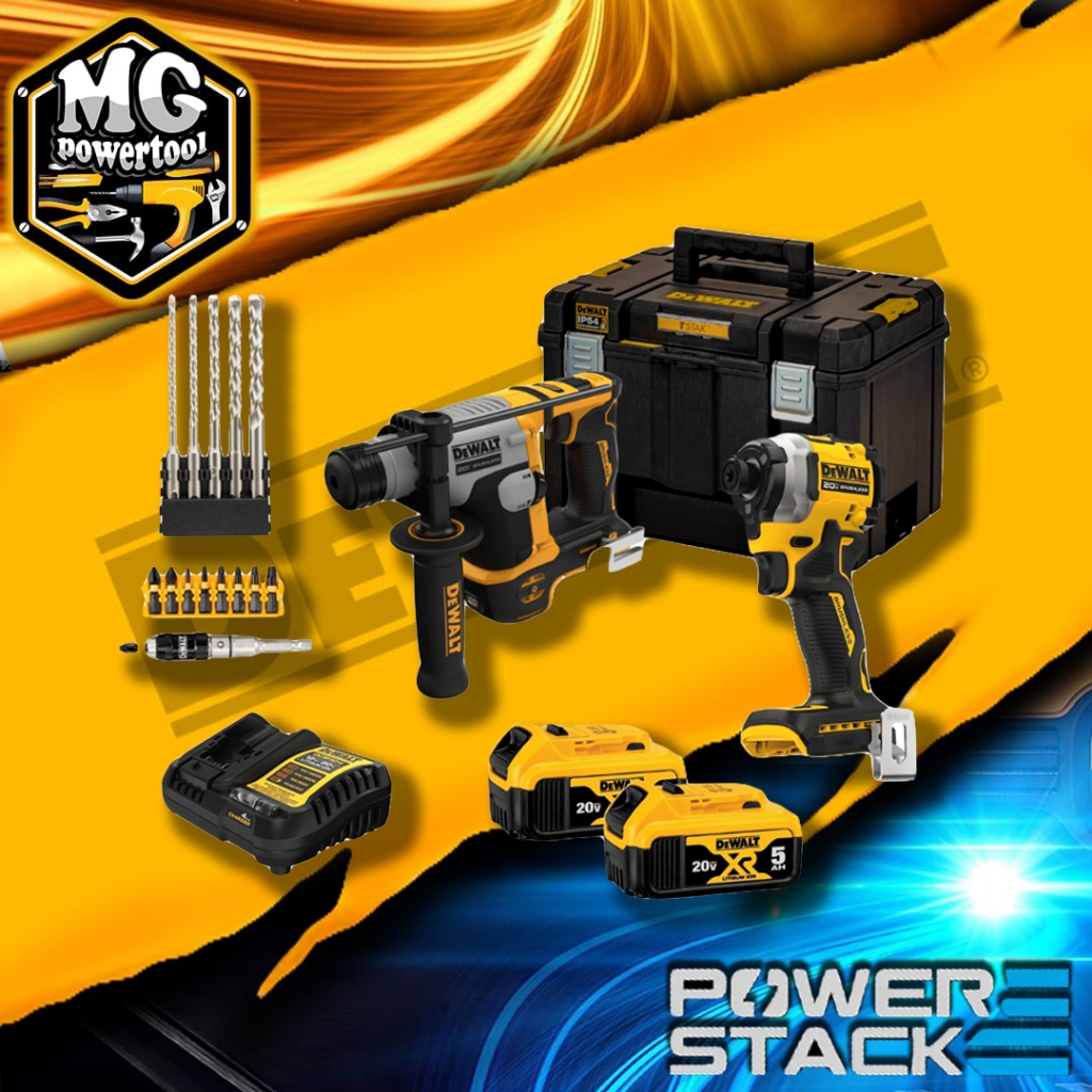 DEWALT DCK2213P2TA-B1 ชุดช่างแอร์,ช่างไฟ ชุดสว่านไขควง+สว่านโรตารี่ไร้สาย 20V พร้อมแบตเตอรี่ 5.0AH*2