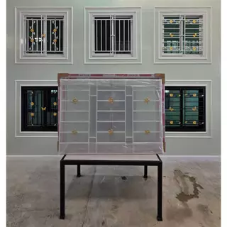 หน้าต่างบานเลื่อน 3 ช่องพร้อมเหล็กดัด[ลายใหม่](สีอบ Powder Coat)109x150cm.[ถูกสวยดีมีคุณภาพ][ล็อกซ้าย-ขวา][สินค้าคุณภาพ]