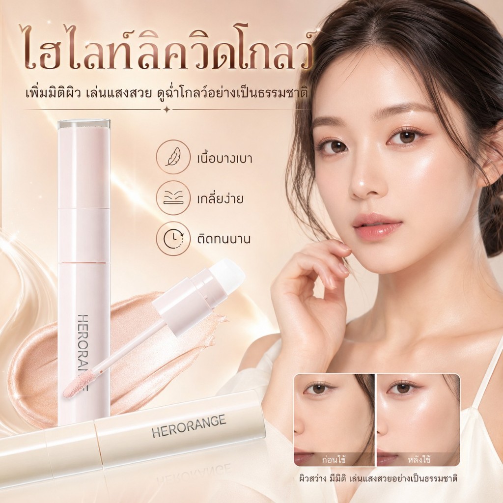 【สินค้าพร้อมส่ง】Herorange คอนทัวร์และไฮไลท์แบบลิควิด ปรับรูปจมูก รูปหน้า แต่งตาได้หลายสไตล์