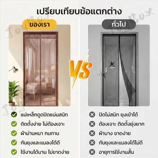 JOYBox ม่านกันยุงประตู ม่านประตูแม่เหล็กกันยุง มุ้งลวดแม่เหล็ก ไฟเบอร์กลาส แถบแม่เหล็ก ตีนตุ๊กแกติดรอบแน่นมาก