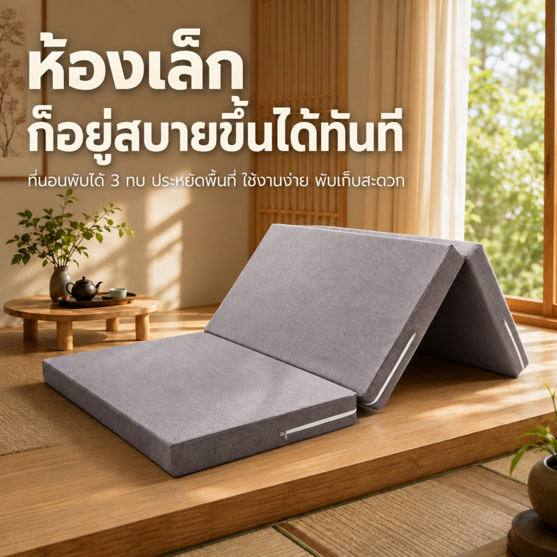 ที่นอนพับได้ แบบญี่ปุ่น 3 ตอน ประหยัดพื้นที่ ฟองน้ำ นุ่มสบาย 3/4/5/6 ฟุต คอนโด หอพัก ปูนอนพื้น