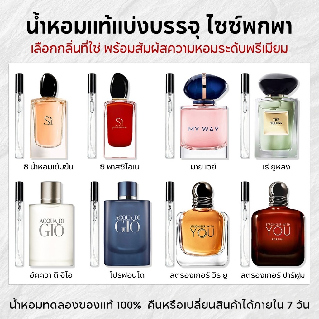 น้ำหอมพกพาขนาด 10ml ตัวอย่างน้ำหอม EDP/EDT Unisex | กลิ่นหอมสดชื่น | น้ำหอมแบ่งขาย ขนาดทดลอง