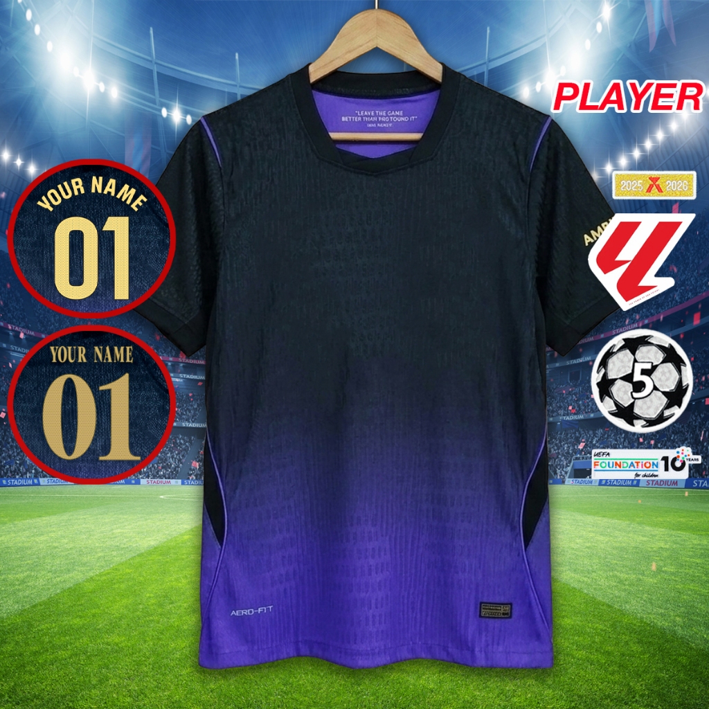 เสื้อฟุตบอล เสื้อเพลเยอร์ทีม uาs์ซ่า เยือน ปี26/27 อาร์มลาลีก้า,ยูฟ่า/รับทำชื่อเบอร์ ไซส์เอเชีย S-2XL #PY0141
