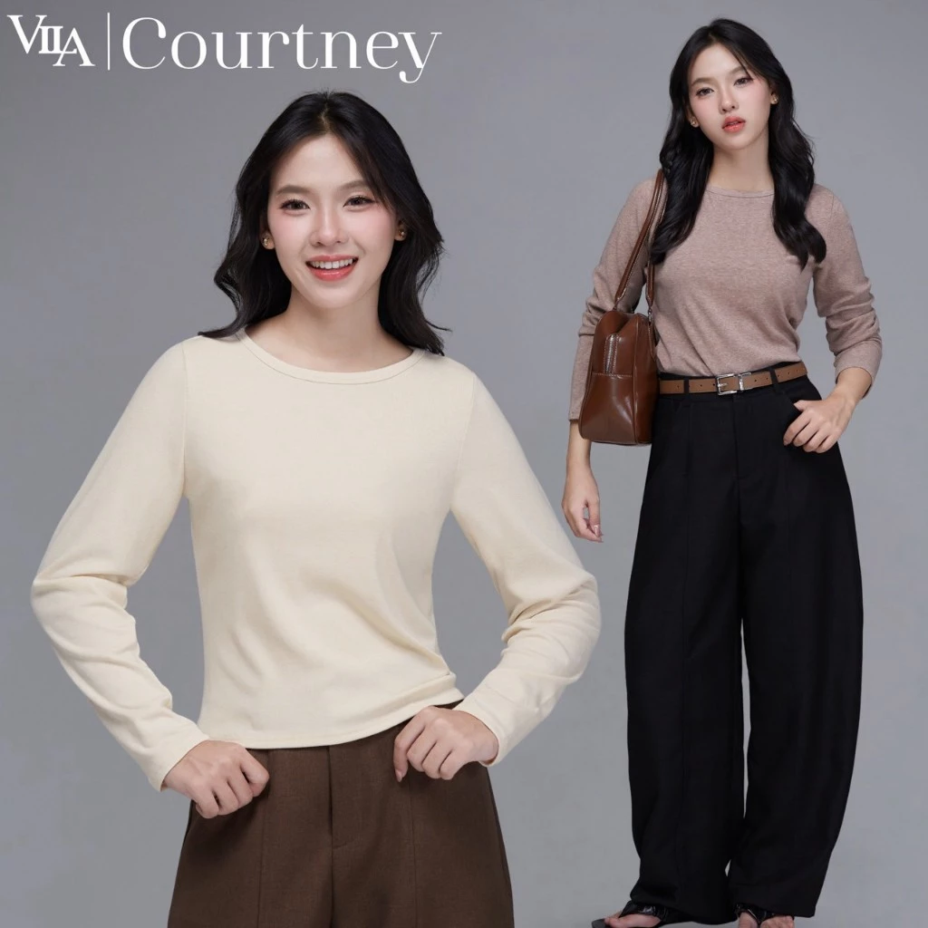 VILA I VL129 Courtney เสื้อเเขนยาวคอปาดผ้านุ่ม