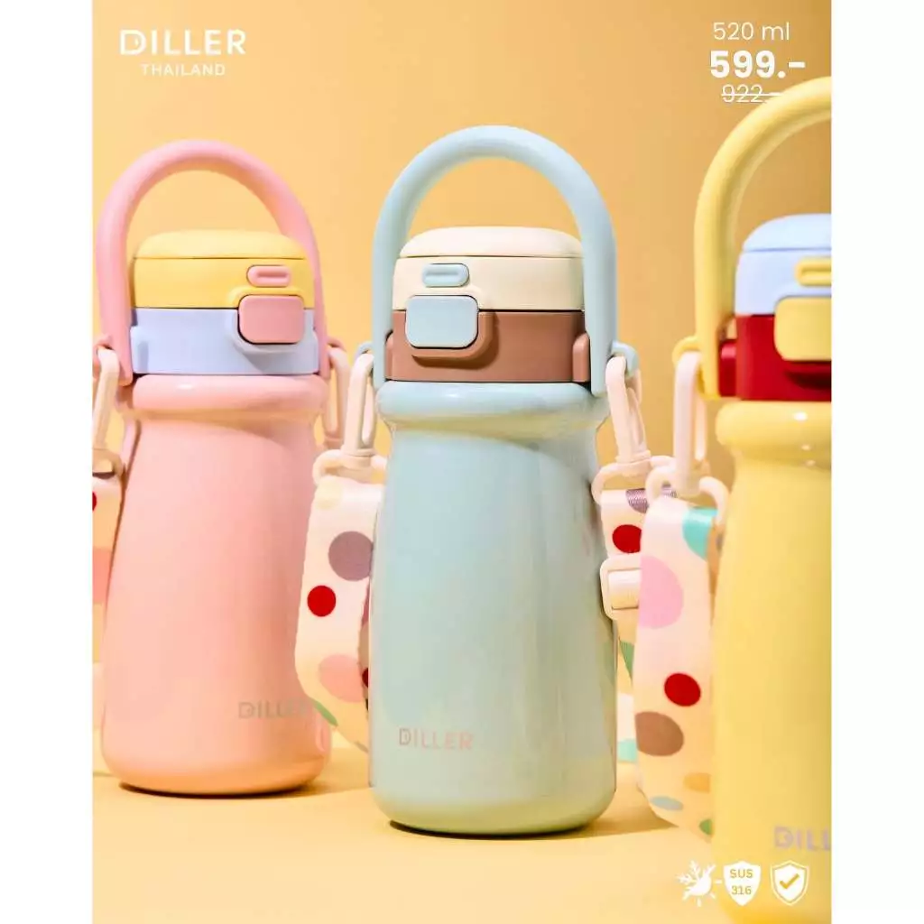 Diller Thailand Thermo Flask 520ml. (MLH9327) กระติกเก็บความร้อน-เย็น ฝาปิด 2in1 พร้อมหูหิ้วและสาย พร้อมส่งจากกทม. thumbnail 8