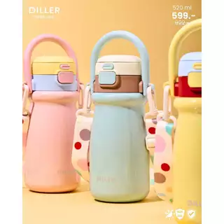 Diller Thailand Thermo Flask 520ml. (MLH9327) กระติกเก็บความร้อน-เย็น ฝาปิด 2in1 พร้อมหูหิ้วและสาย พร้อมส่งจากกทม.