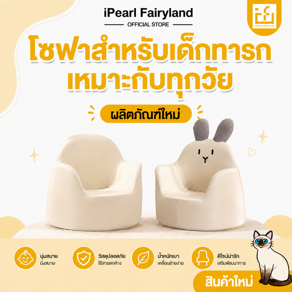 iF โซฟาเด็ก เก้าอี้เด็ก เบาะนั่งเด็ก ผ้าบุนุ่ม เบาะโฟมแน่น นั่งสบาย สำหรับห้องเด็ก ขนาดกะทัดรัด พร้อมใช้งาน