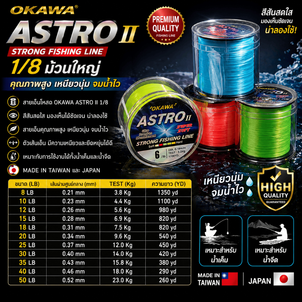 [ ของแท้ ]  สายเอ็น เอ็นโหลด OKAWA ASTRO ll 1/8 ม้วนใหญ่