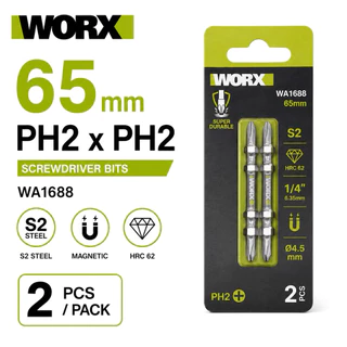 ดอกไขควง WORX PH2 x PH2 ดอกสว่านแม่เหล็ก เหล็ก S2 HRC62 ขนาด 65/85/110mm 2 ชิ้น/แพ็ก