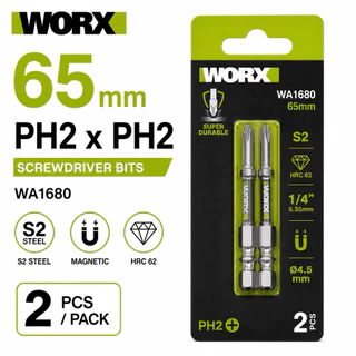 ดอกไขควง WORX PH2 x PH2 ดอกสว่านแม่เหล็ก เหล็ก S2 HRC62 ขนาด 65/85/110mm 2 ชิ้น/แพ็ก