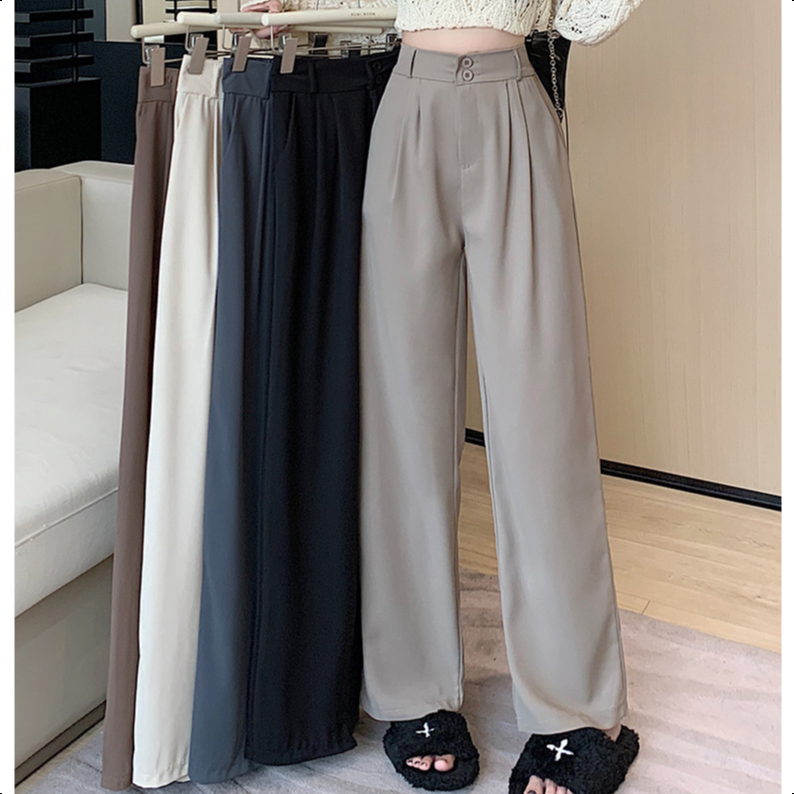 S-4XL 5 สี กางเกงขายาวผู้หญิง กางเกงสูท สไตล์เกาหลี กางเกงขากว้าง เอวสูง