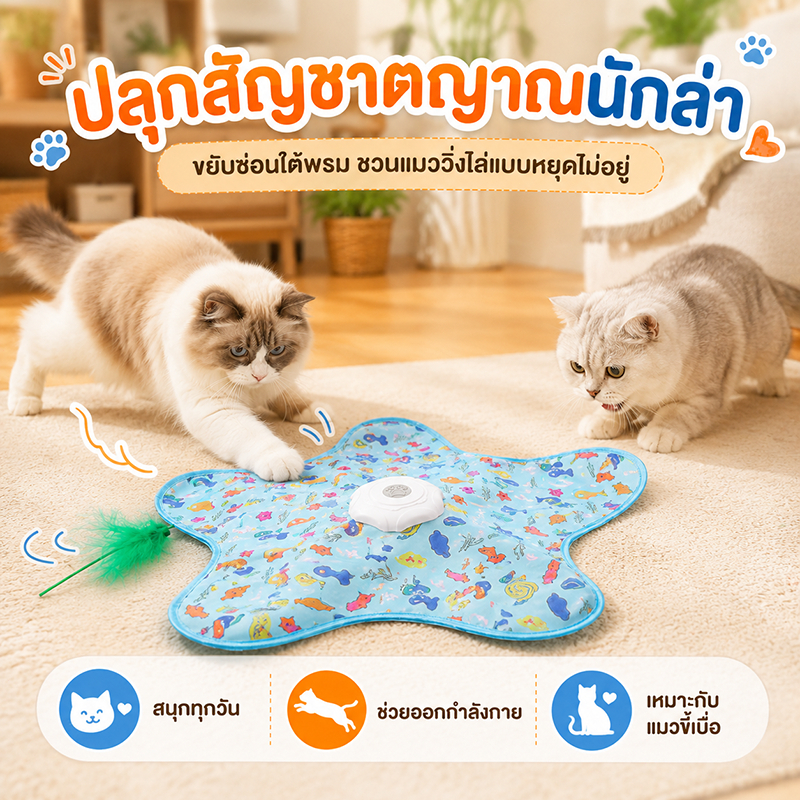 baanbaan ของเล่นแมวไฟฟ้า ของเล่นแมวอัจฉริยะ วิ่งสุ่ม 360° โหมดเงียบ ชาร์จ USB Type-C ชาร์จไฟได้