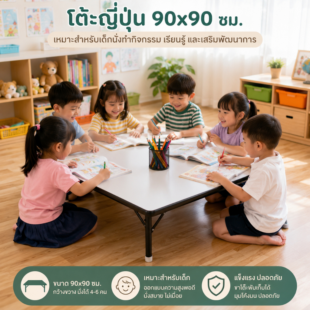 โต๊ะญี่ปุ่น ขนาดใหญ่(ม๊ากกกก) 90×90 cm. หน้าเคลือบ กันรอย กันน้ำได้ *สั่งออเดอร์ละไม่เกิน2ตัวนะคะ*
