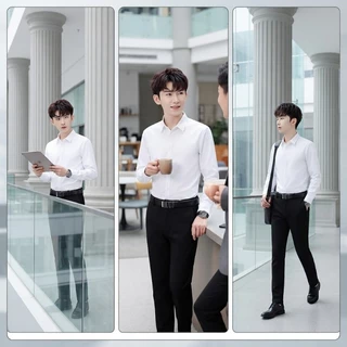 เสื้อเชิ้ตแขนยาวสีพื้น สไตล์ลำลอง เสื้อแต่งตัวประจำวัน ผ้านุ่ม