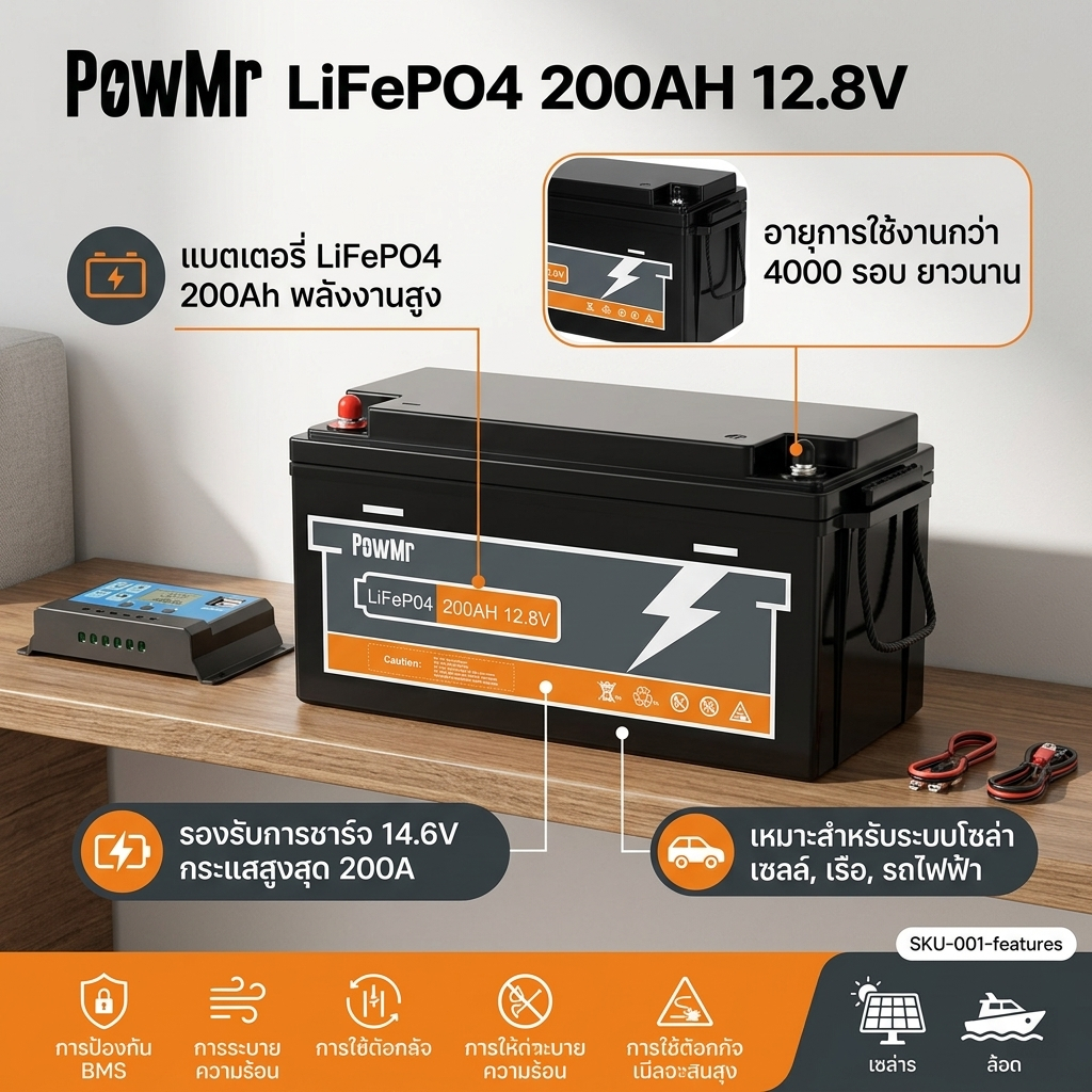 แบตลิเธียม CALB แบต PowMr. 200Ah 12V 4000+ Life Cycle LiFePO4  แบต ลิเธียมฟอสเฟต