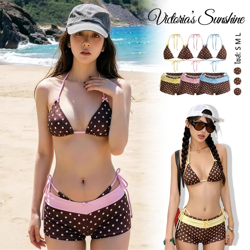 ชุดว่ายน้ำบิกินี่ 3 ชิ้น บิกินี่ลายจุด sexy bikini เว้าหลัง สไตล์ฤดูร้อนใหม่#1225