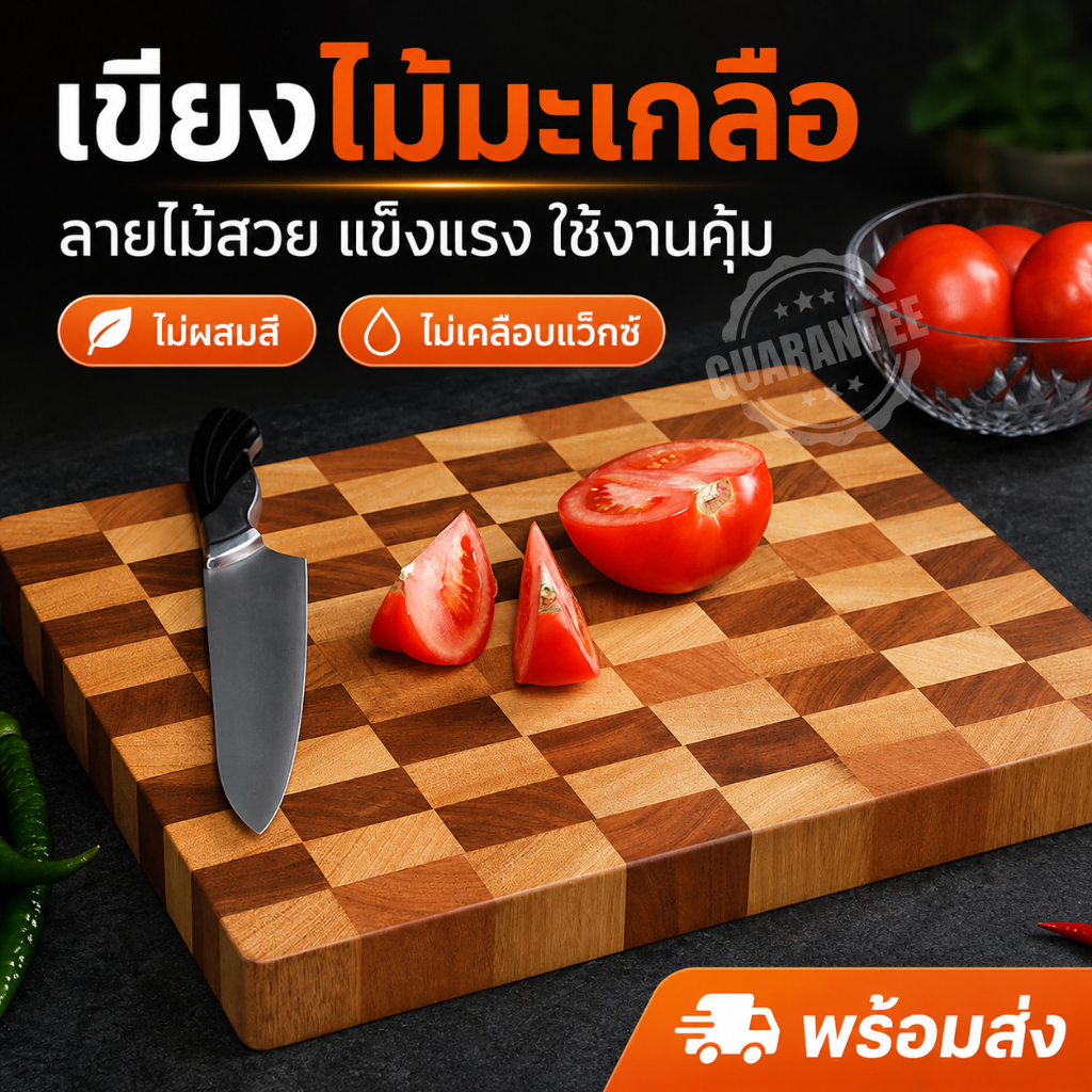 🇹🇭ส่งไว🔥เขียงไม้มะเกลือ ลายตาราง Chopping Board หนาพิเศษ กันรา กันแบคทีเรีย ทำความสะอาดง่าย อุปกรณ์ครัว 3 ขนาด