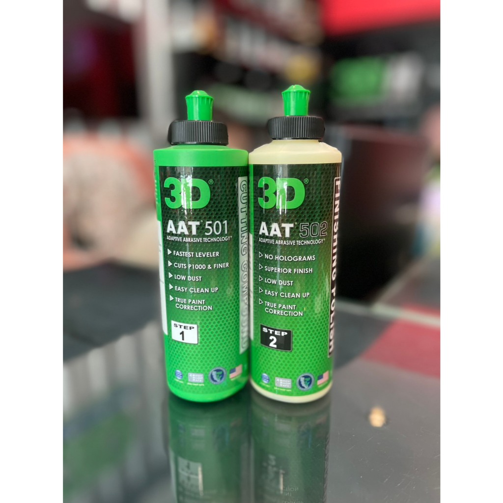 แพคคู่สุดคุ้ม 3D AAT 501 และ 502 ขนาด 2oz / 8oz น้ำยาขัดสีรถพร้อมเคลือบเงาระดับโลก นำเข้าจาก USA  (A