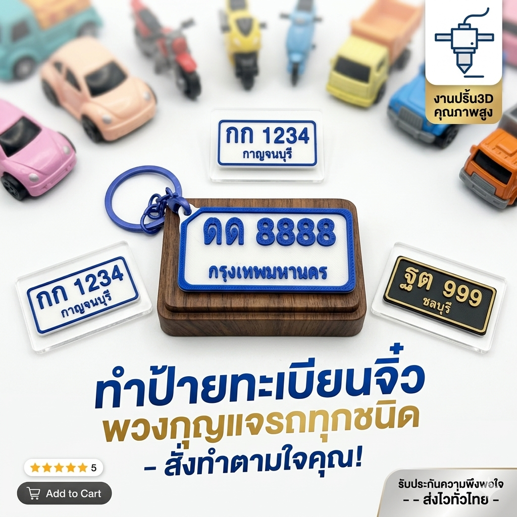[งานตามสั่ง] พวงกุญแจป้ายทะเบียนจิ๋ว งานปริ้น 3D ทุกชนิดรถ เลือกสีป้ายได้ตามสั่ง ตัวอักษรนูนมีมิติ แข็งแรงทนทาน