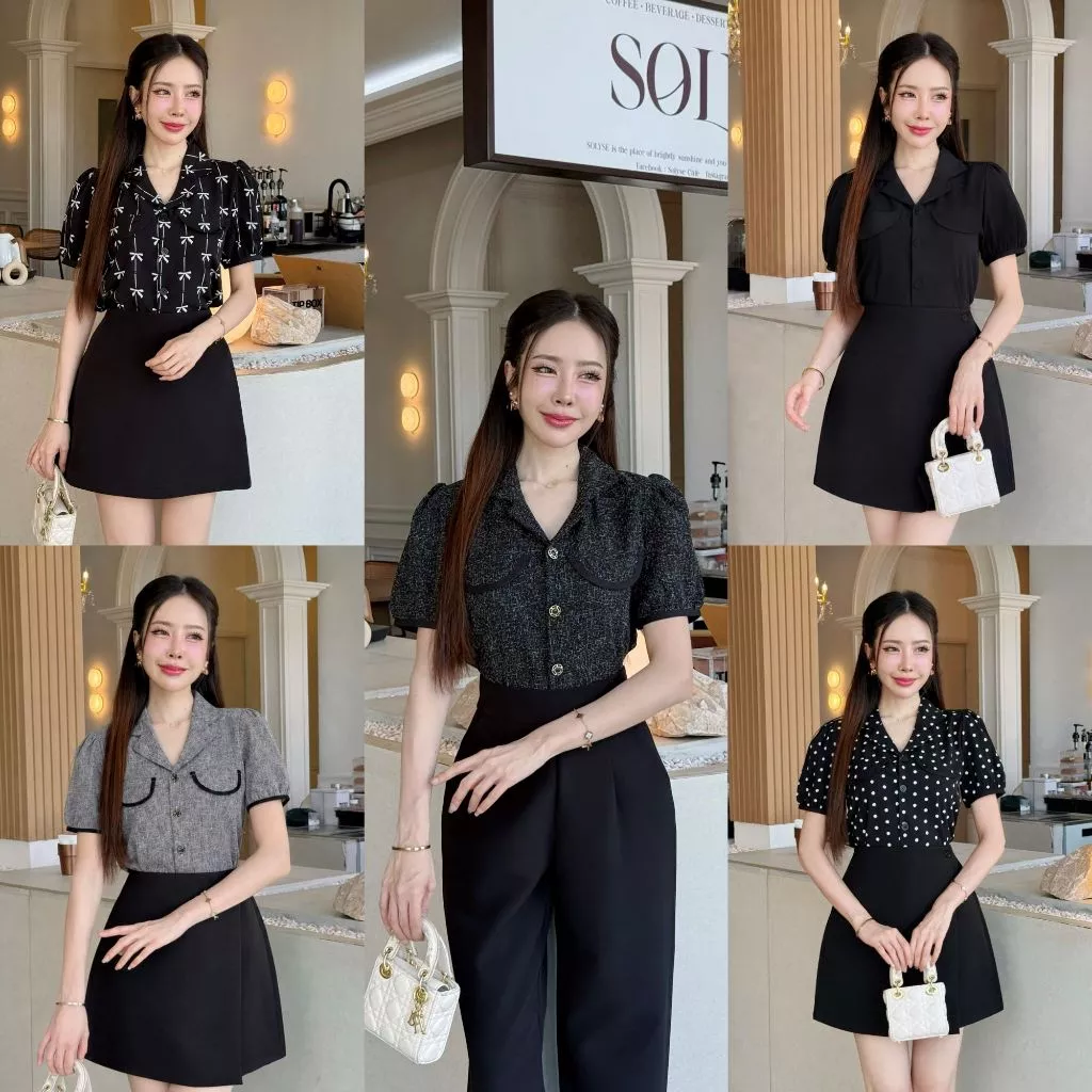[S-XXL] เสื้อคอปกเชิ้ตแต่งกุ้นเนื้อนิ่มลื่นแขนสั้น