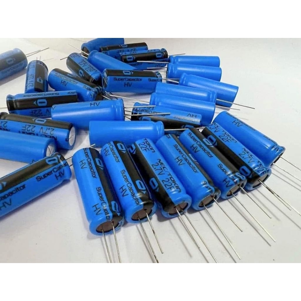 ซุปเปอร์คาปาซิเตอร์ (Supercapacitor) แบรนด์: TOKIN (ญี่ปุ่น)  22 ฟารัด (22F) ที่ 2.7 โวลต์  (1 ตัว 10 บาท)