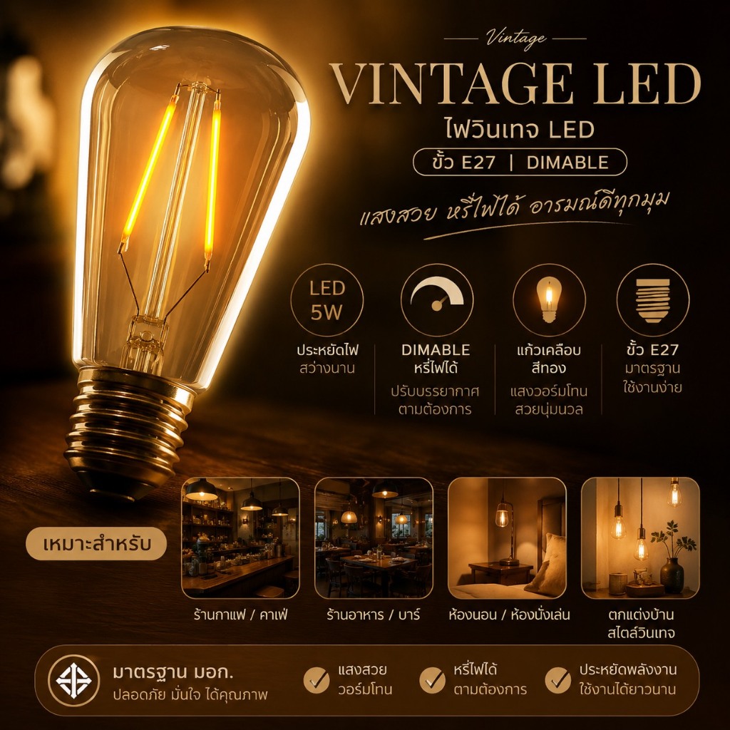 ไฟวินเทจLED หรี่แสงได้ 5w พร้อมส่ง