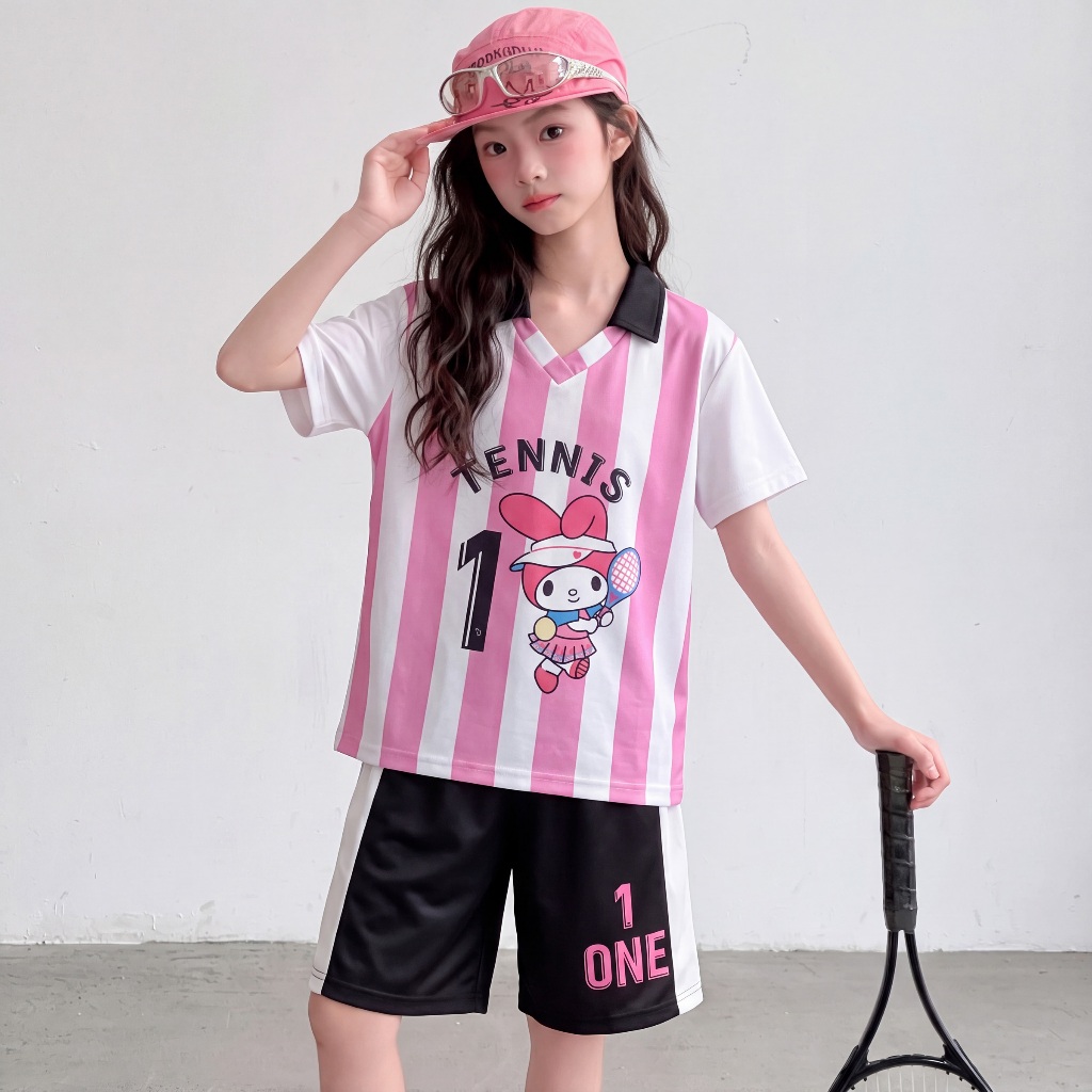 ชุดเซ็ทเด็กผู้หญิงแฟชั่น เสื้อแขนสั้นกางเกงขาสั้น รูปที่ 5
