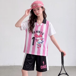 ชุดเซ็ทเด็กผู้หญิงแฟชั่น เสื้อแขนสั้นกางเกงขาสั้น สีหวานสดใส ลำลอง