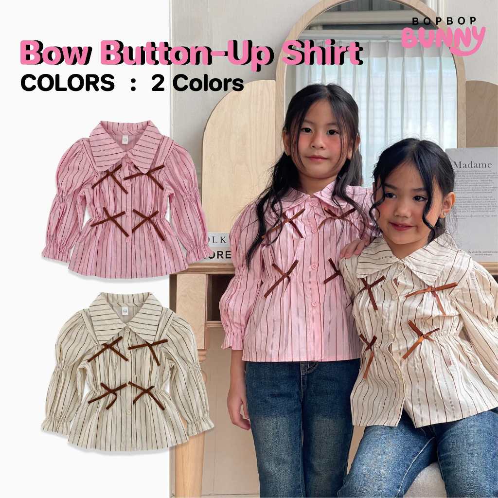 BOW BUTTON-UP-SHIRT เสื้อแขนยาวคอปกโบว์สุดคิวท์