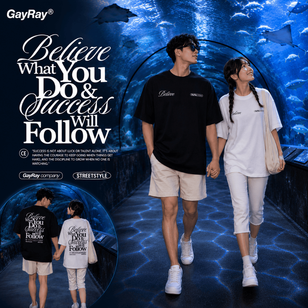 เสื้อโอเวอร์ไซส์ Cotton 100%GayRay ⎰Believe⎱ เสื้อยืดโอเวอร์ไซส์ Oversize เสื้อยืดผู้ชาย ผู้หญิง สตรีทแฟชั่น