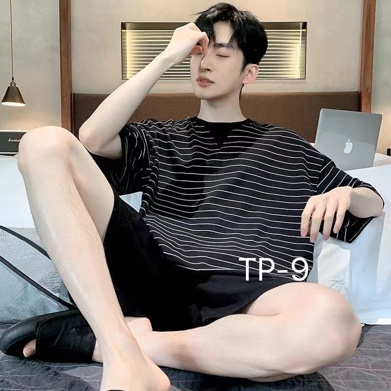 ใหม่/#TP-พร้อมส่ง ชุดนอนผู้ชาย ผ้ายืด ผ้านิ่ม เเขนสั้น+ขาสั้น พิมลาย