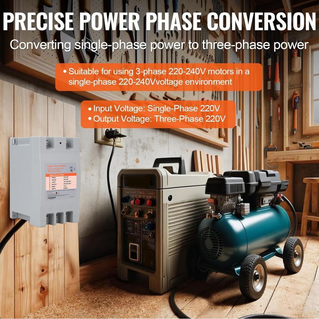 CPS Single Phase to 3 Phase Converter Digital Phase Shifter for 1HP 0.75kw 3.5A 3 Phase Motor Input/