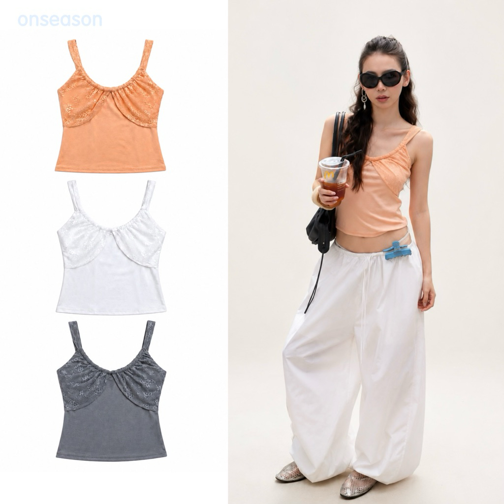 ONSEASON - Selena Top พร้อมส่ง เสื้อสายเดียวจับจีบช่วงอก