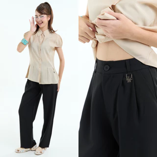 Bemingpants097(XS-5XL) - Papfy pants - กางเกงขายาวทรงขาตรงดีไซน์เรียบผ้าทิ้งตัว
