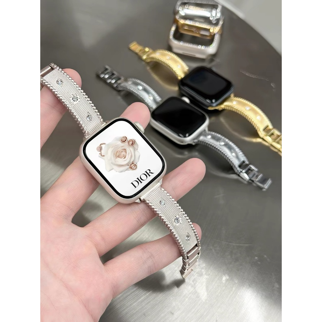 พร้อมส่ง สายสแตนเลสปั๊มเพชร ใช้ได้กับ Smart Watch 11 10 9 8 7 6 5 4 3 2 1 Se Ultra และ AI13 WS11mini
