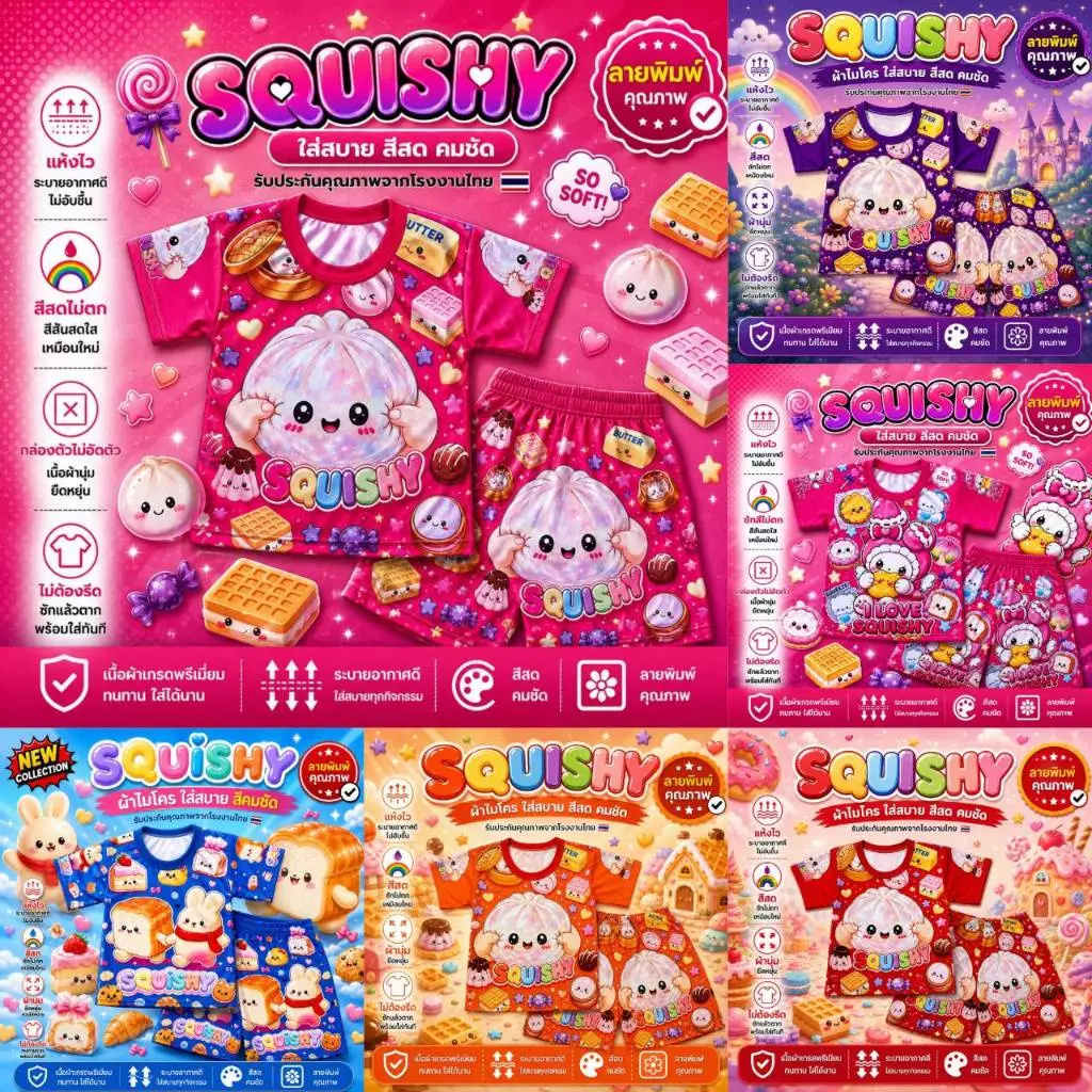 ชุดเด็กลาย สกุชชี่ squishy ผ้าไมโครนุ่มเด่งปั่นได้