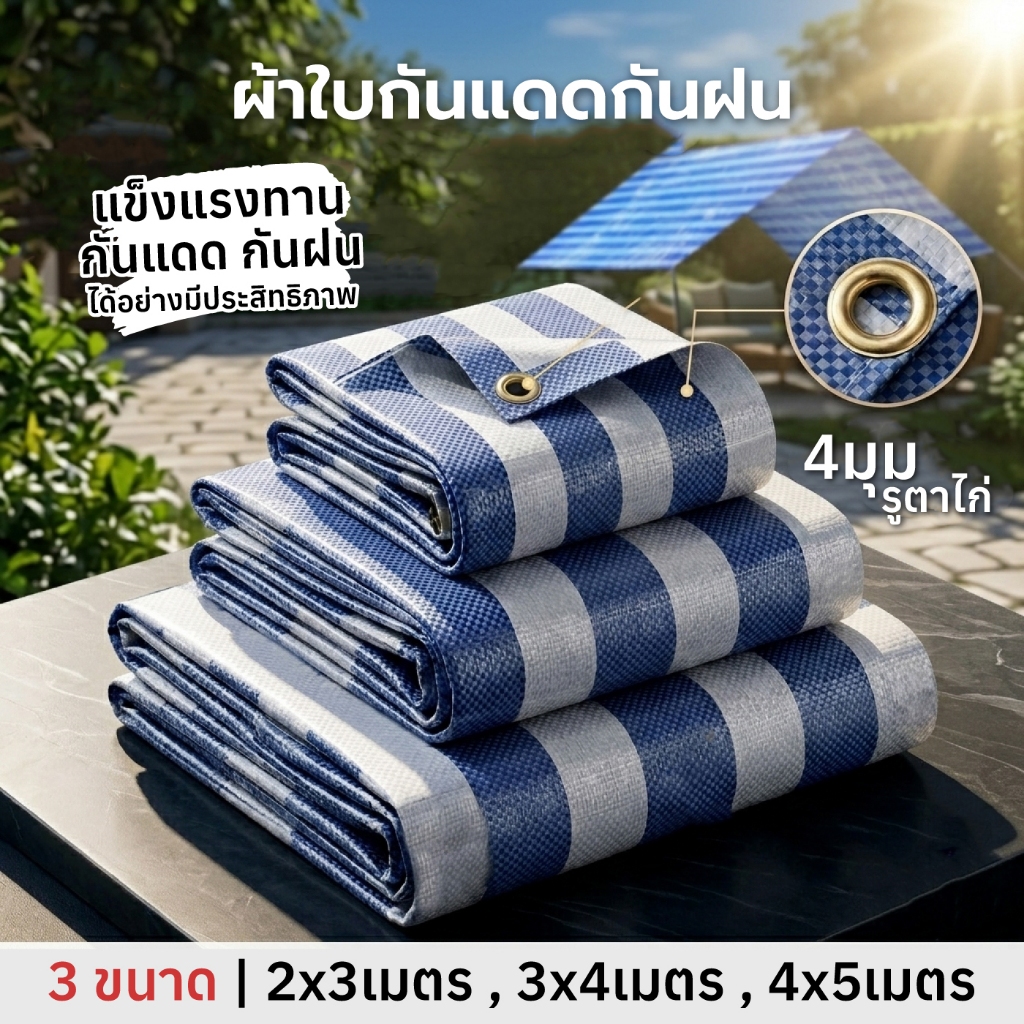 ผ้าใบคลุมของ ผ้าใบกันแดด ผ้าใบกันฝน ขนาด 2x3 3x4 4x5 เมตร