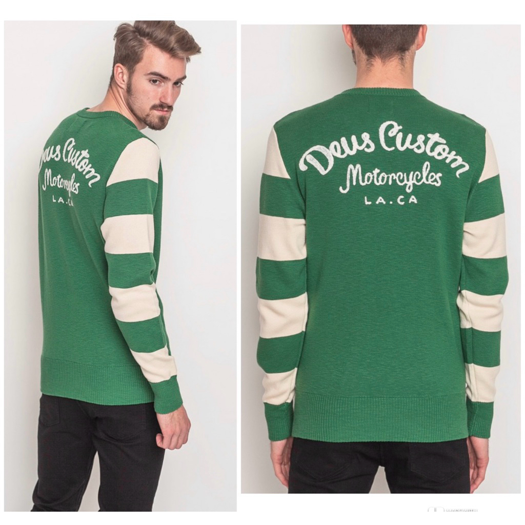 เสื้อไหมพรม Deus Half zip moto knit แขนยาว สีดำ เหลือง แขนลายยุง แบรนด์ DEUS แท้💯%  DU023
